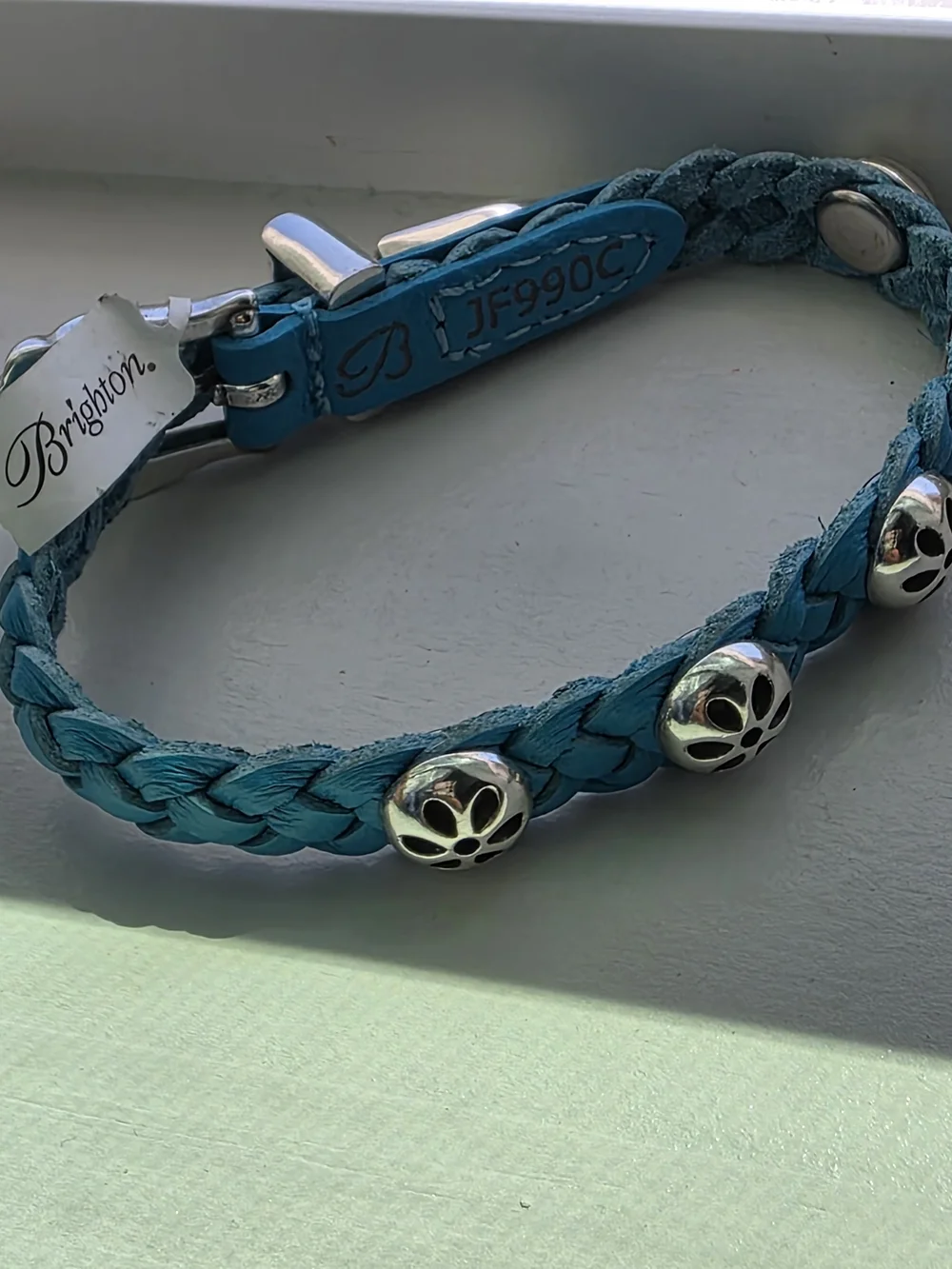 Brighton Jewelry DAISY BANDIT Teal Braided Leather Bracelet BELT BUCKLE NEW$52